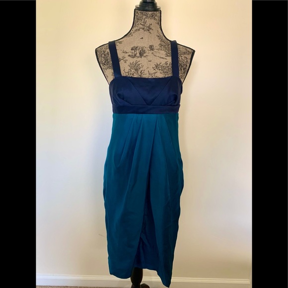 Vera Wang Silk Cocktail Dress in Teal/Navy - Picture 1 of 7